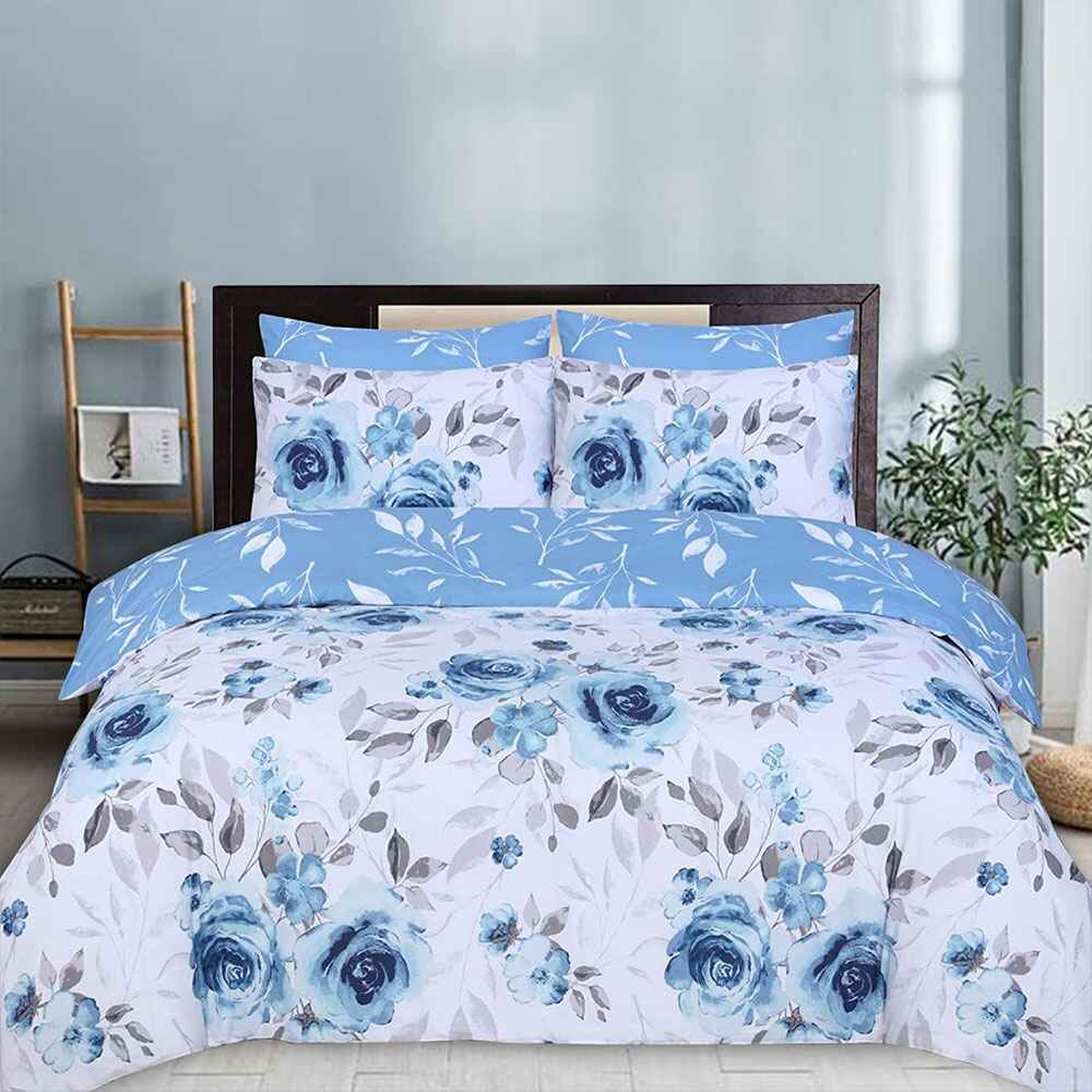 Blue Roses Print – 100% Cotton King Size Duvet Cover Set 0