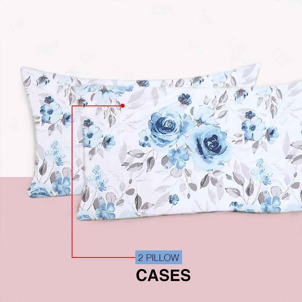 Blue Roses Print – 100% Cotton King Size Duvet Cover Set 1