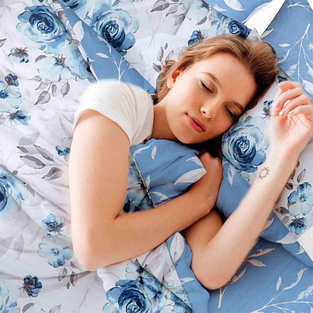 Blue Roses Print – 100% Cotton King Size Duvet Cover Set 4