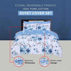 Blue Roses Print – 100% Cotton King Size Duvet Cover Set 5