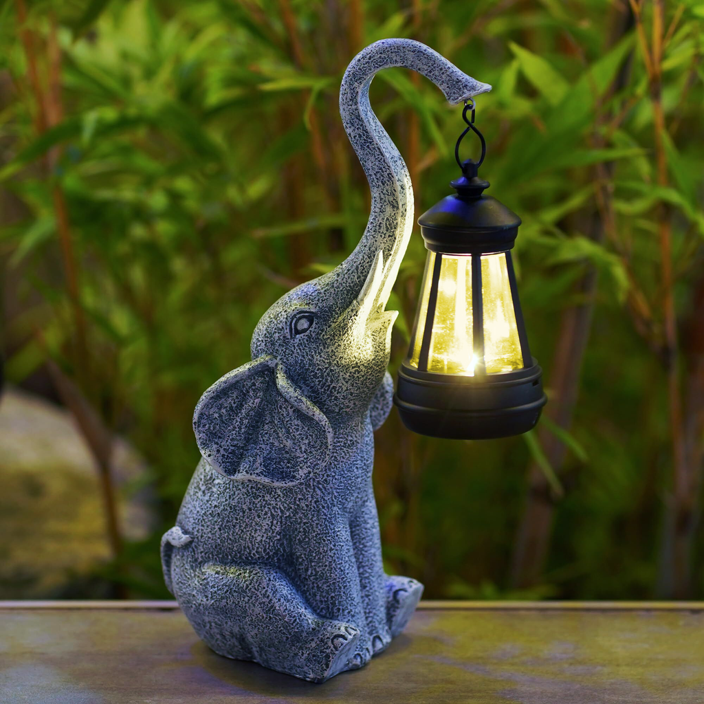 Gentle Elephant – Resin Solar Garden Lamp with Warm Glow 3