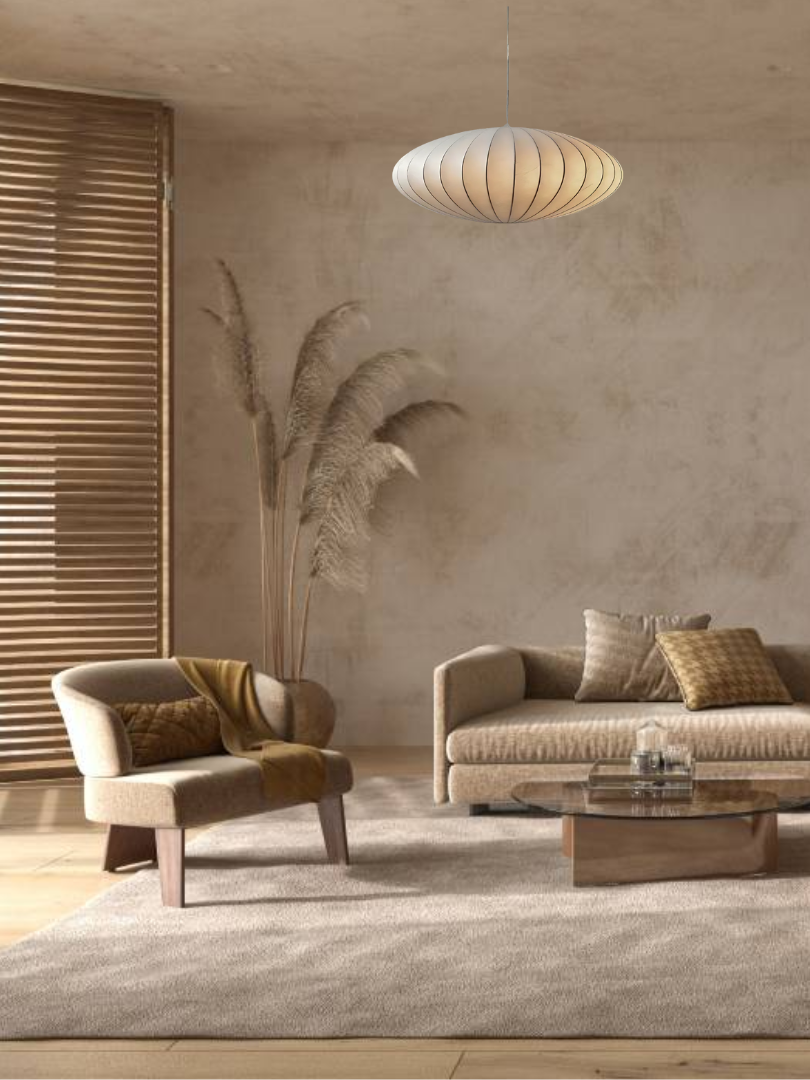 Japandi Silk Pendant Light – Luxurious Artificial Silk Hanging Light