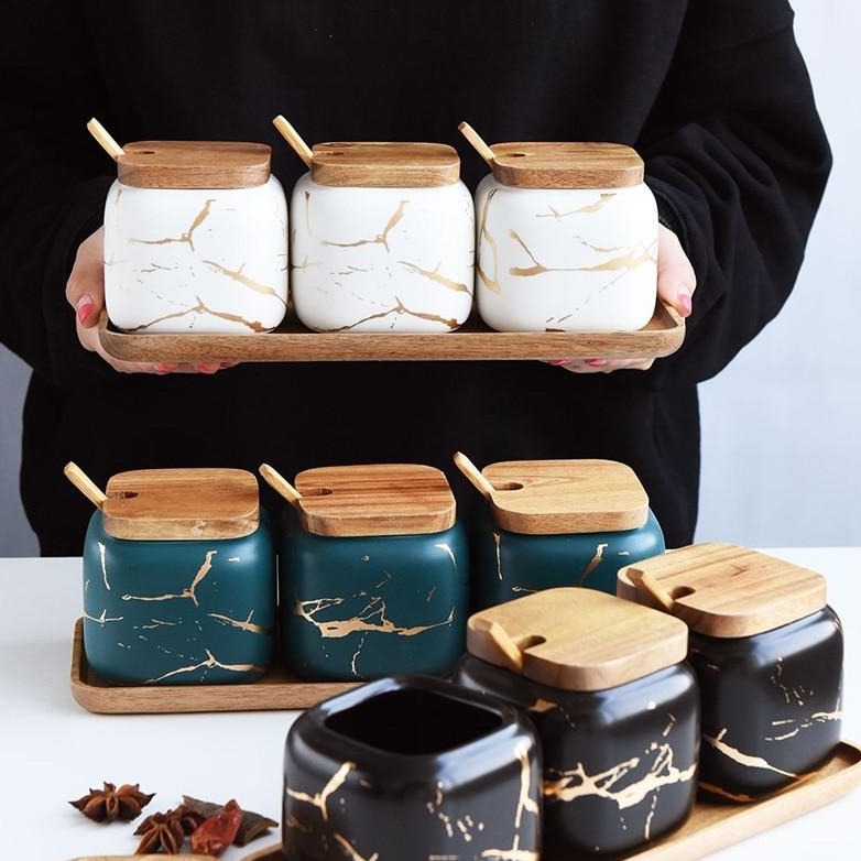 Lightning – Glass Spice Jars with Bamboo Lids Set 1