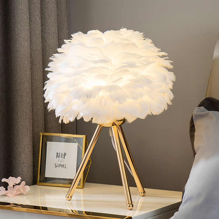 Missfeather – Feather Finish Dimmable Table Lamp for Bedroom and Living Room 1