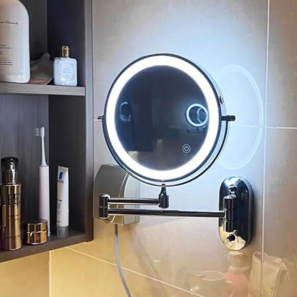 Modern Black Rechargeable LED Makeup Mirror – Glass & Stainless Steel Light Up Mirror 0