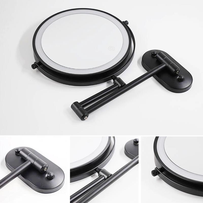 Modern Black Rechargeable LED Makeup Mirror – Glass & Stainless Steel Light Up Mirror 6