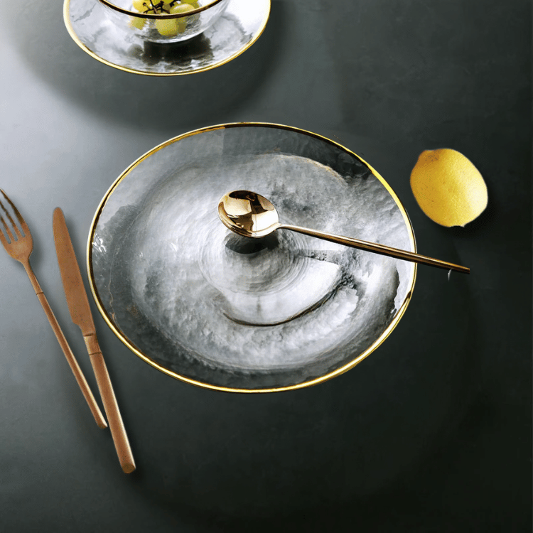 Opaque – Clear Glass Dining Set With Gilded Accents 0