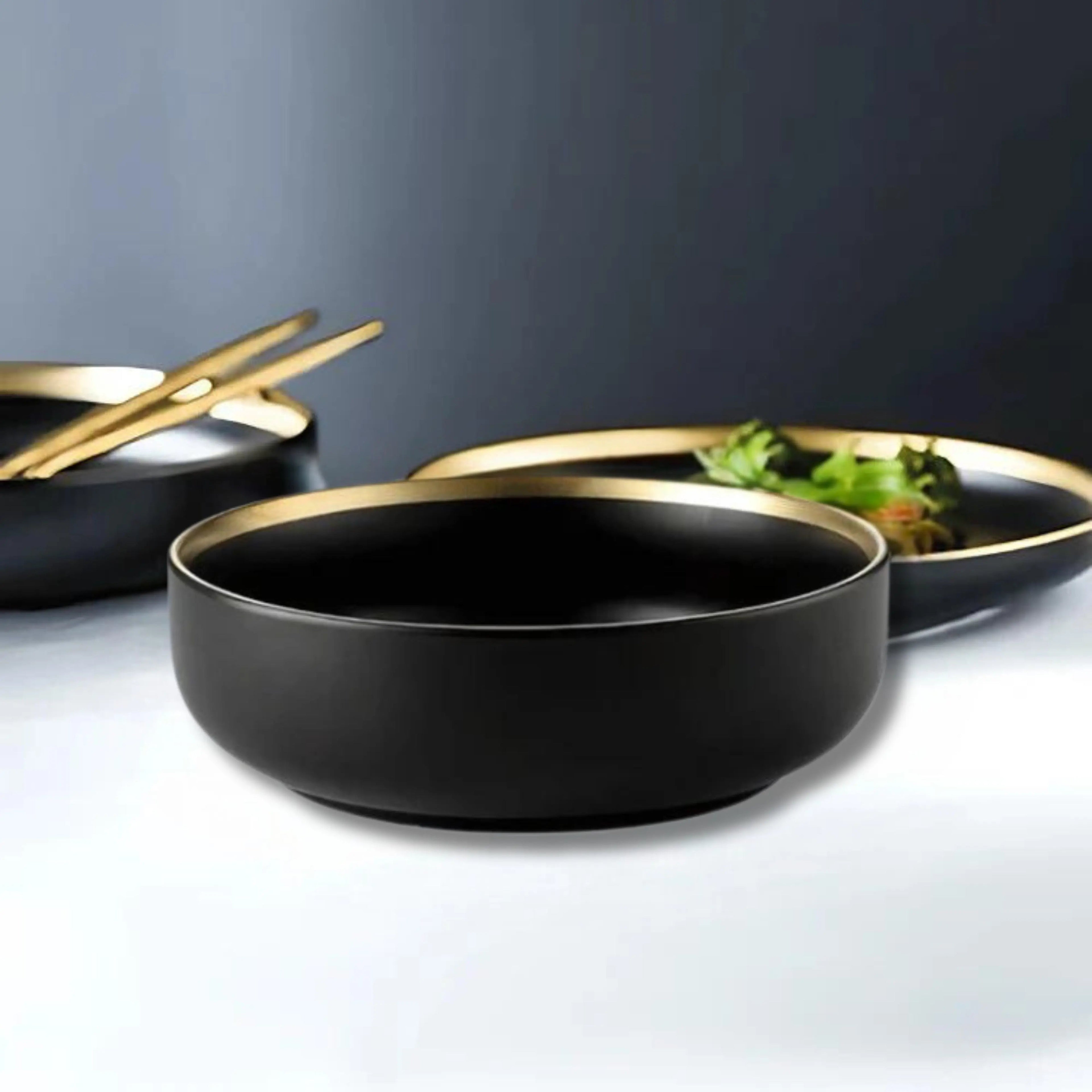 Osiris – Dark Fine Porcelain Dining Set With Gilded Edges 10