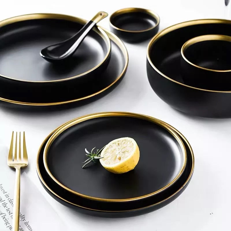 Osiris – Dark Fine Porcelain Dining Set With Gilded Edges 4