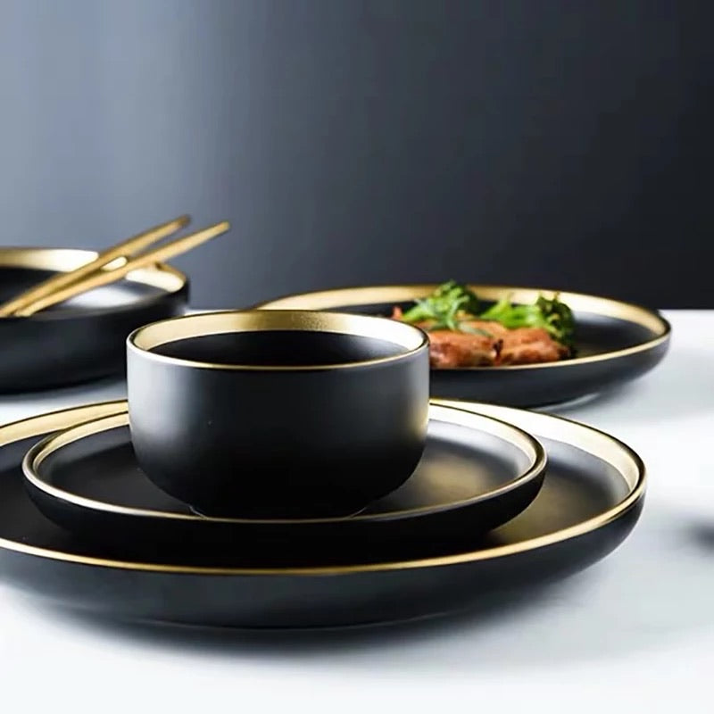 Osiris – Dark Fine Porcelain Dining Set With Gilded Edges 6