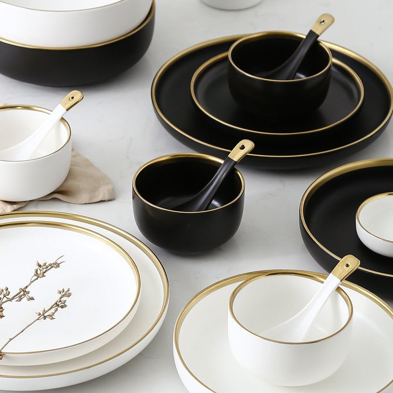 Osiris – Dark Fine Porcelain Dining Set With Gilded Edges 7