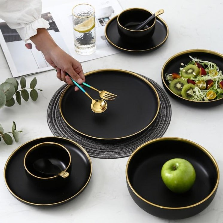 Osiris – Dark Fine Porcelain Dining Set With Gilded Edges 8